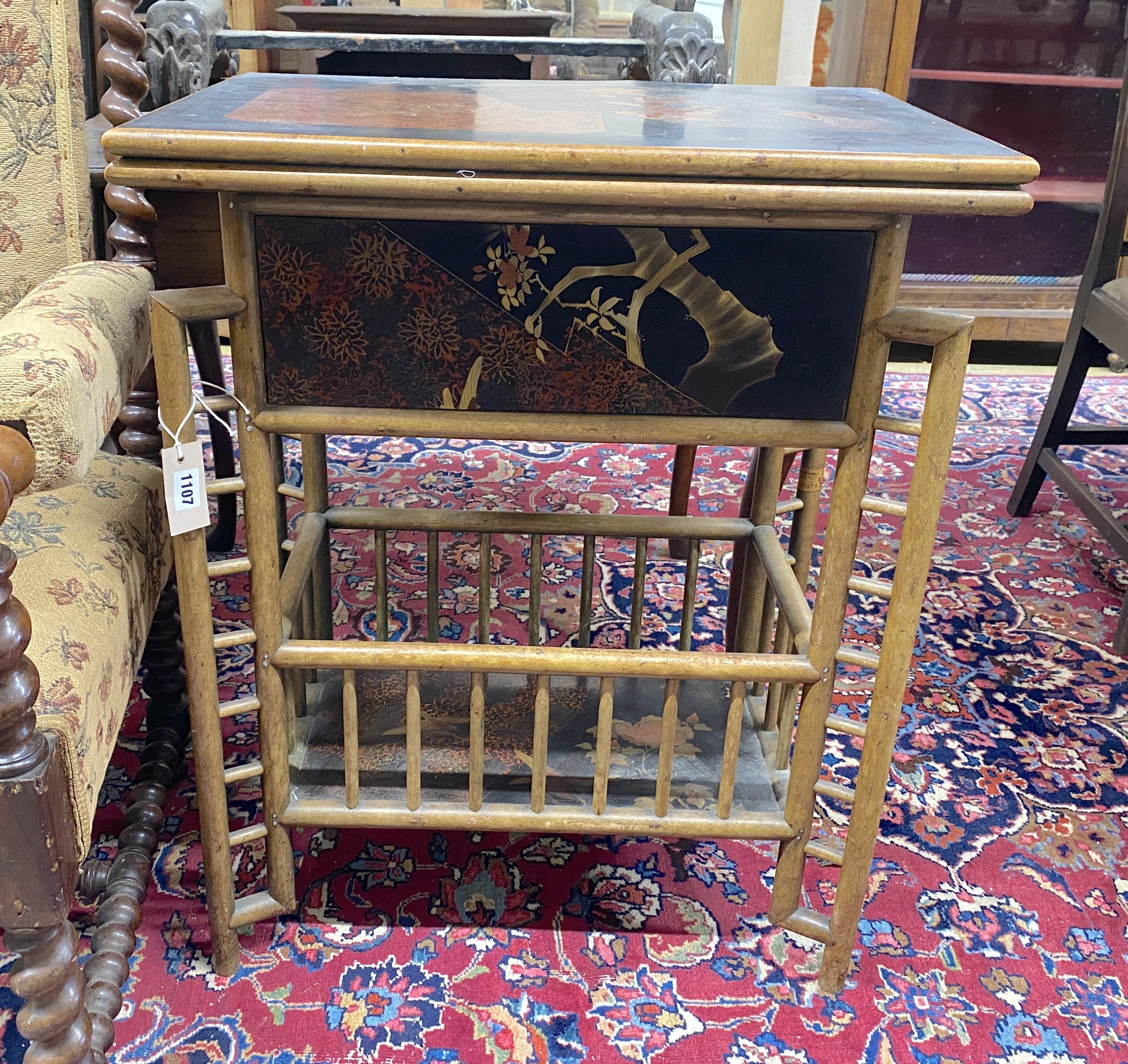 A Chinese lacquered bamboo rectangular folding card table, width 62cm, depth 41cm, height 78cm